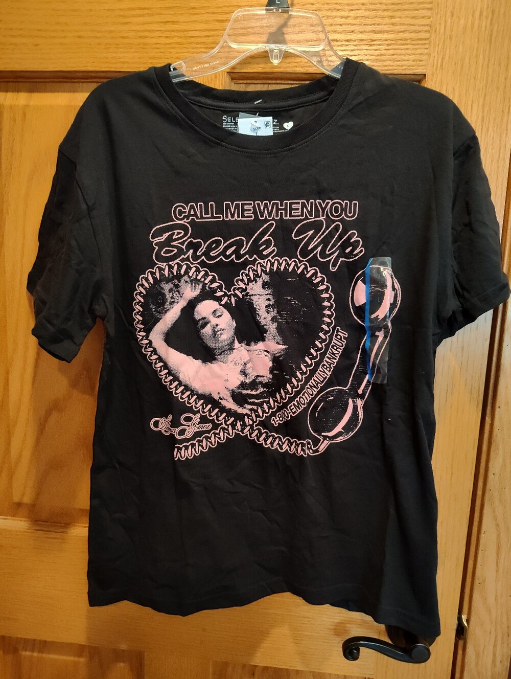 Selena Gomez Call Me When You Break Up Graphic Tee - Black with Pink Print